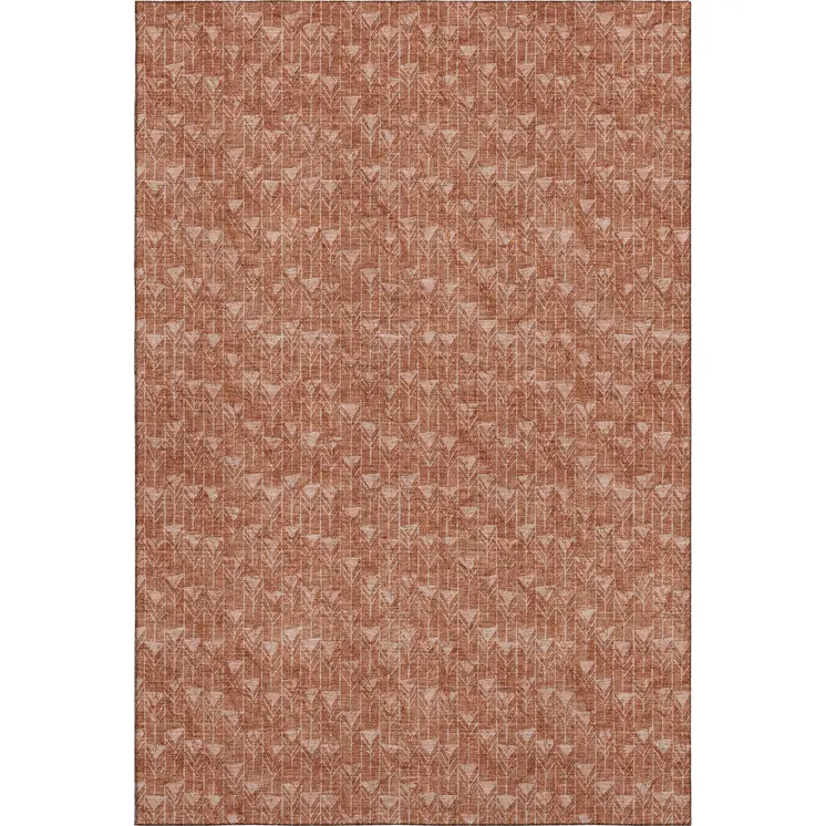 10' X 14' Terra Cotta And Ivory Geometric Washable Area Rug With UV Protection
