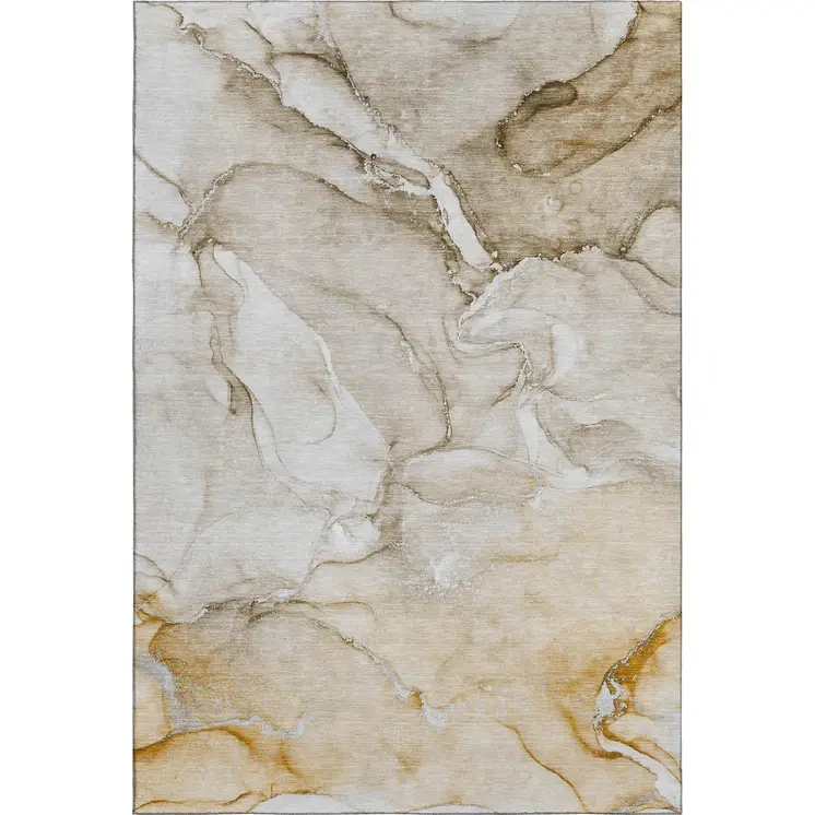 5' X 8' Brown And Ivory Abstract Washable Area Rug With UV Protection