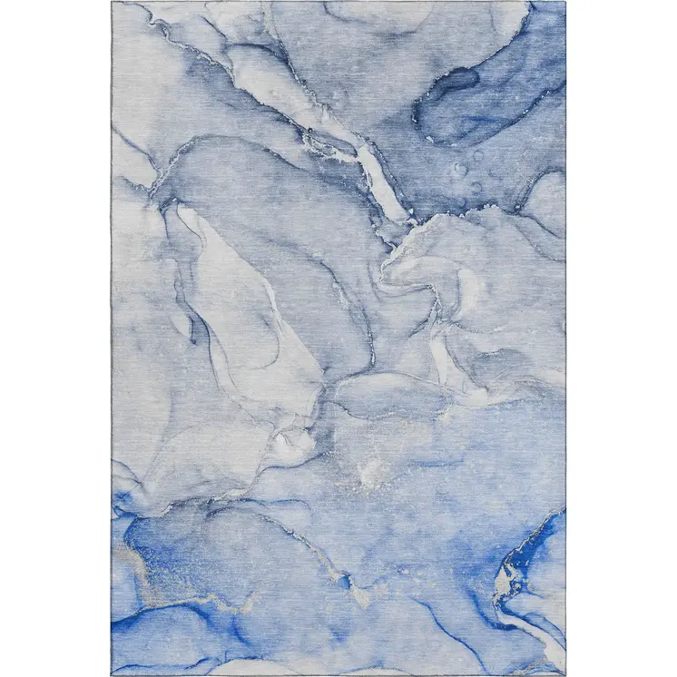3' X 5' Navy Blue And Ivory Abstract Washable Area Rug With UV Protection