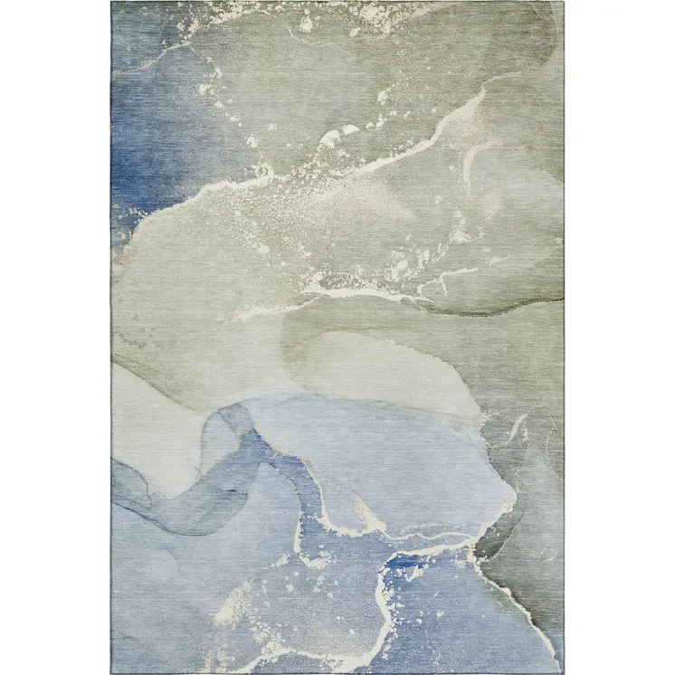 10' X 14' Blue Gray And Ivory Abstract Washable Area Rug With UV Protection
