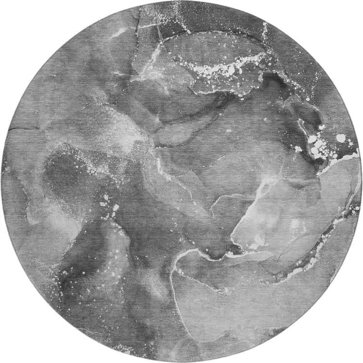 8' Gray And Ivory Abstract Washable Round Rug With UV Protection