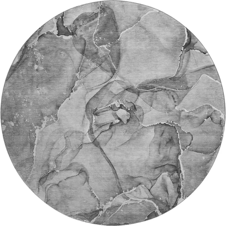 8' Pewter And Ivory Abstract Washable Round Rug With UV Protection