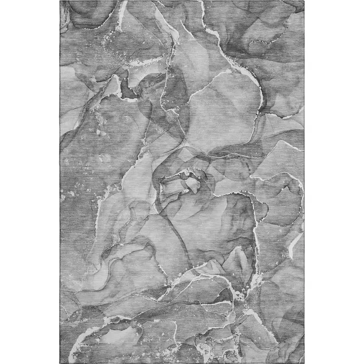 9' X 12' Pewter And Ivory Abstract Washable Area Rug With UV Protection