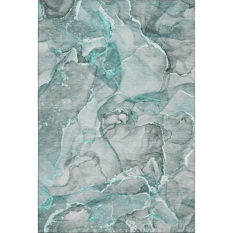 10' X 14' Teal And Ivory Abstract Washable Area Rug With UV Protection
