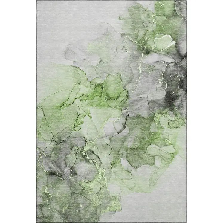 8' X 10' Green Gray And Ivory Abstract Washable Area Rug With UV Protection