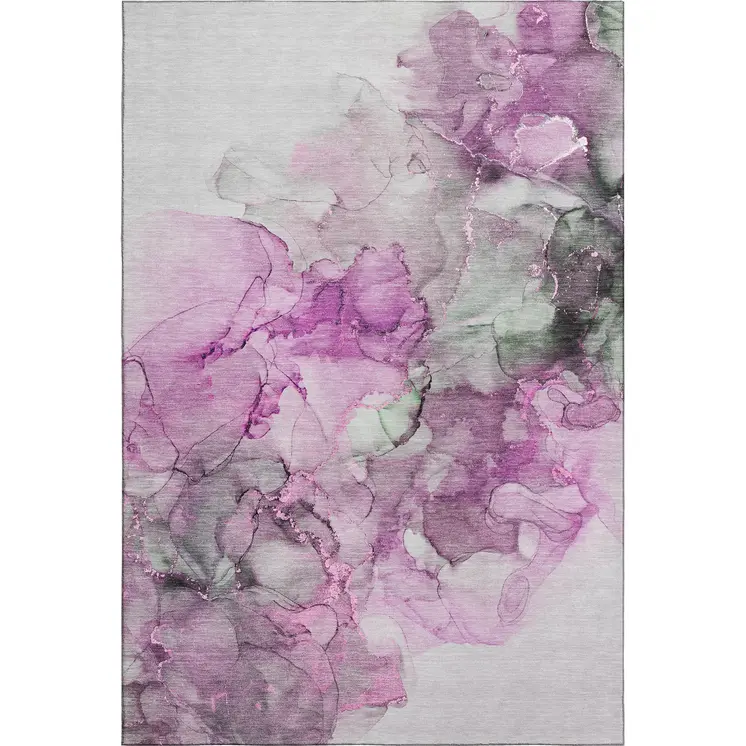 3' X 5' Pink Gray And Ivory Abstract Washable Area Rug With UV Protection