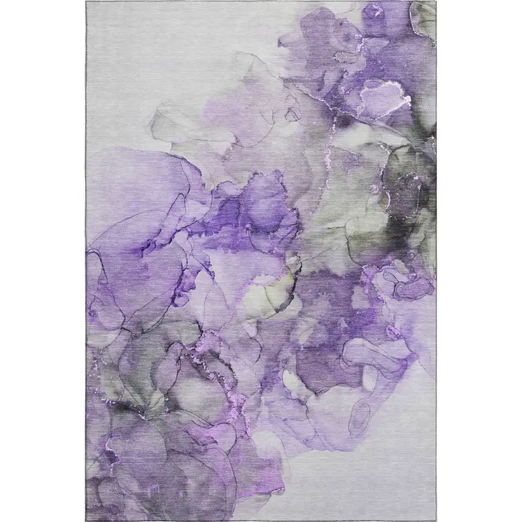 10' X 14' Purple Gray And Ivory Abstract Washable Area Rug With UV Protection