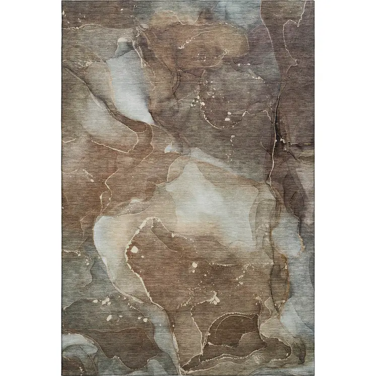 10' X 14' Brown Ivory And Gray Abstract Washable Area Rug With UV Protection
