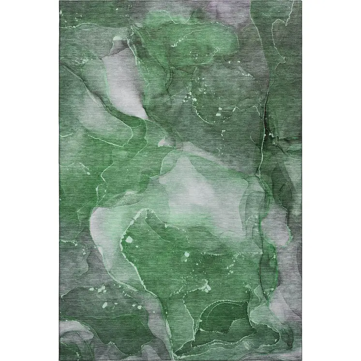 5' X 8' Emerald Ivory And Gray Abstract Washable Area Rug With UV Protection