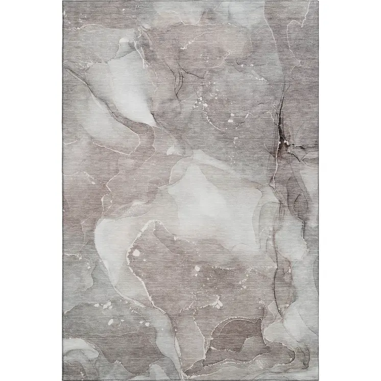 5' X 8' Taupe Ivory And Gray Abstract Washable Area Rug With UV Protection