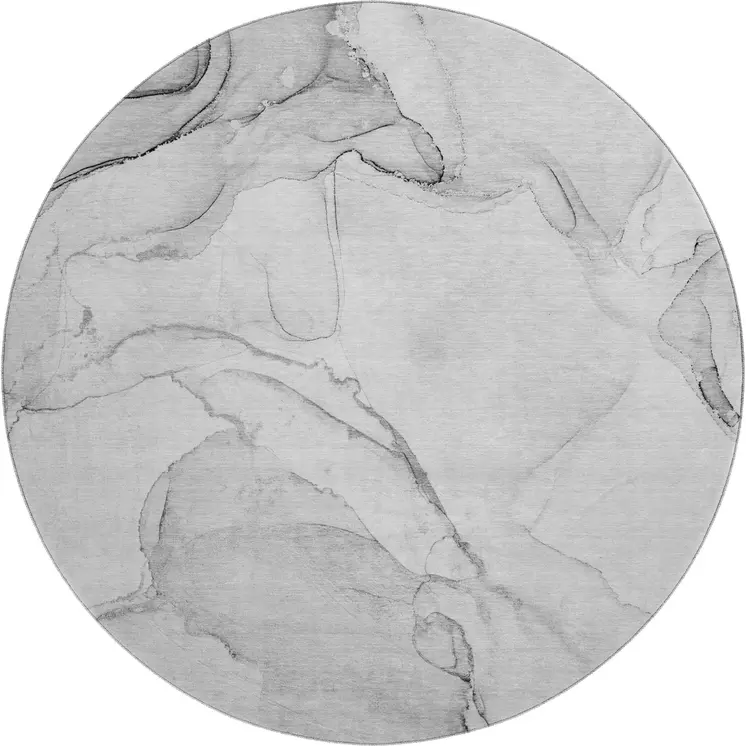 8' Silver And Gray Abstract Washable Round Rug With UV Protection