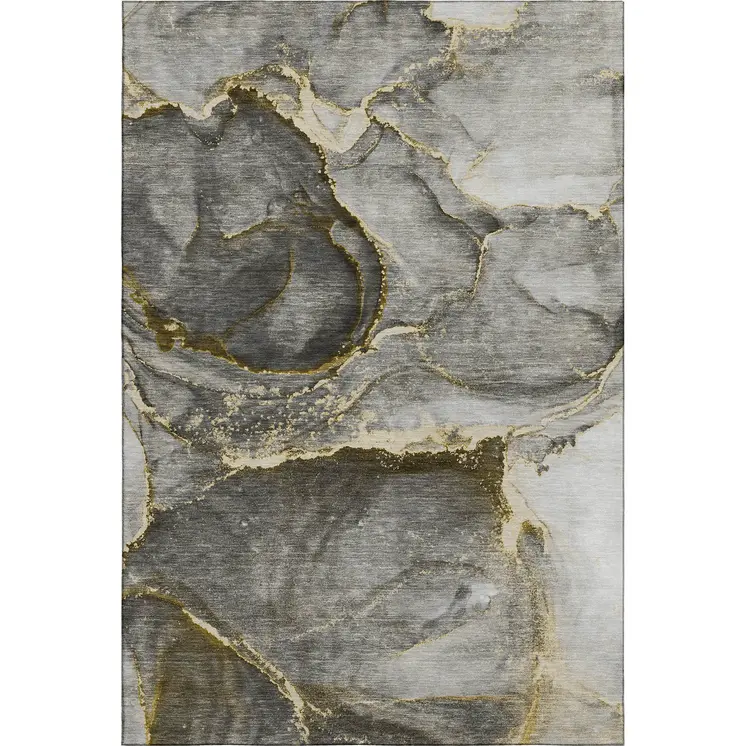 9' X 12' Gold And Gray Abstract Washable Area Rug With UV Protection