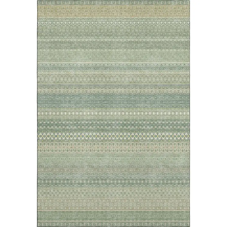 3' X 5' Fern Green And Ivory Striped Washable Area Rug With UV Protection