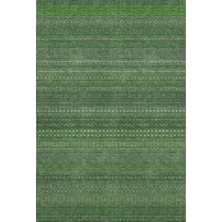 8' X 10' Fern Green And Ivory Striped Washable Area Rug With UV Protection