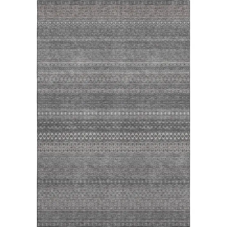 8' X 10' Gray And Ivory Striped Washable Area Rug With UV Protection