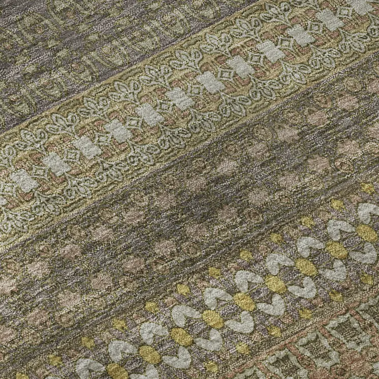 8' X 10' Khaki And Ivory Striped Washable Area Rug With UV Protection