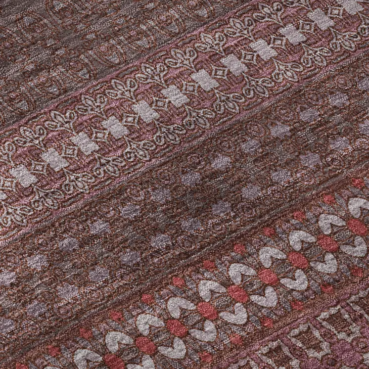 5' X 8' Merlot And Ivory Striped Washable Area Rug With UV Protection