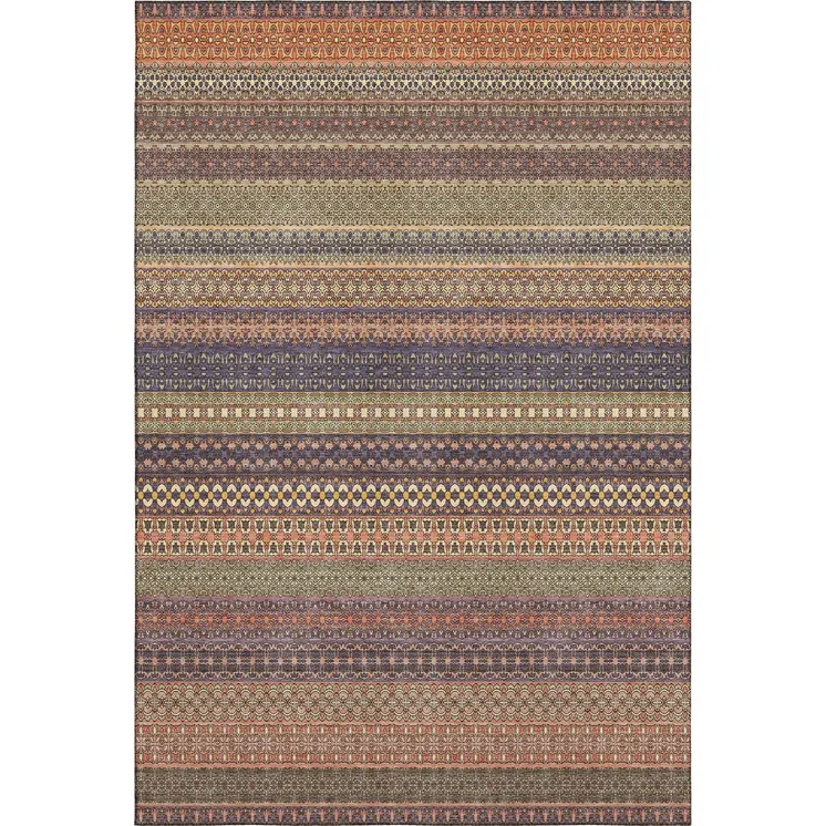 3' X 5' Rust And Purple Striped Washable Area Rug With UV Protection