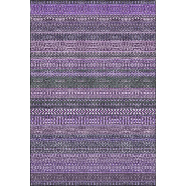 10' X 14' Purple And Ivory Striped Washable Area Rug With UV Protection