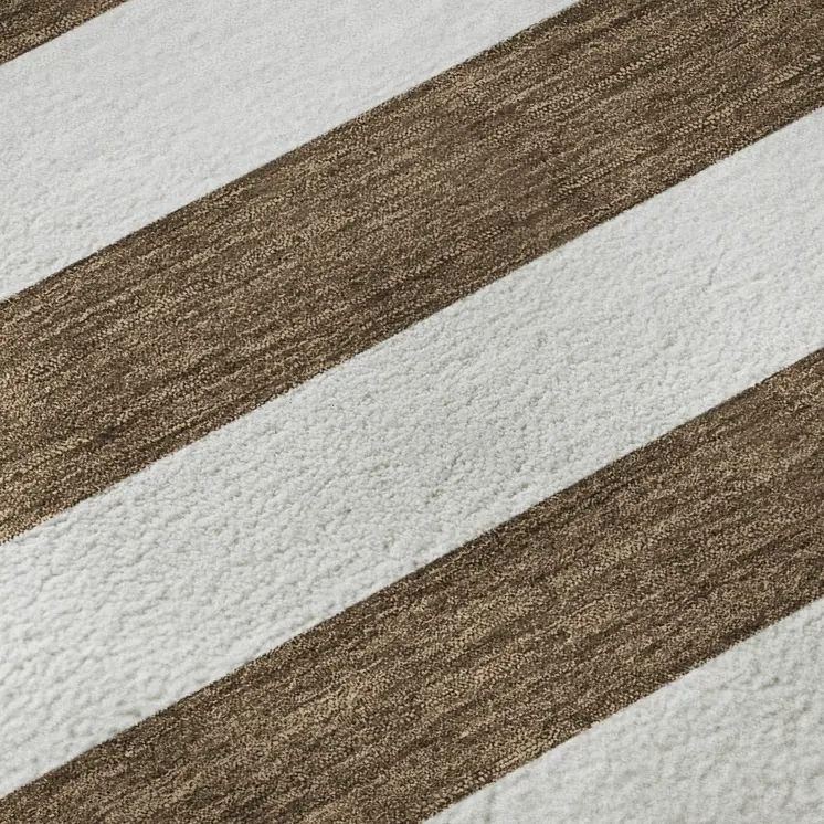 5' X 8' Chocolate And Ivory Striped Washable Area Rug With UV Protection