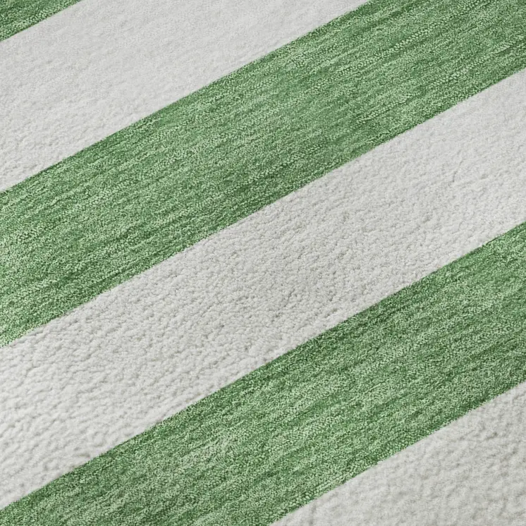 10' X 14' Green And Ivory Striped Washable Area Rug With UV Protection