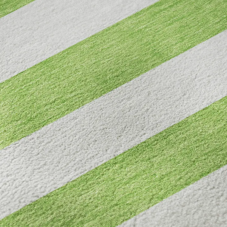 8' X 10' Lime Green And Ivory Striped Washable Area Rug With UV Protection