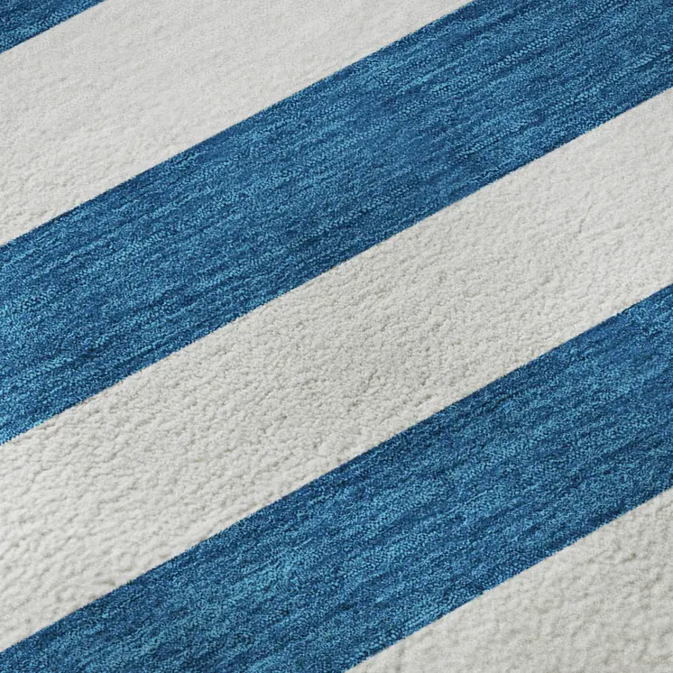 3' X 5' Navy Blue And Ivory Striped Washable Area Rug With UV Protection