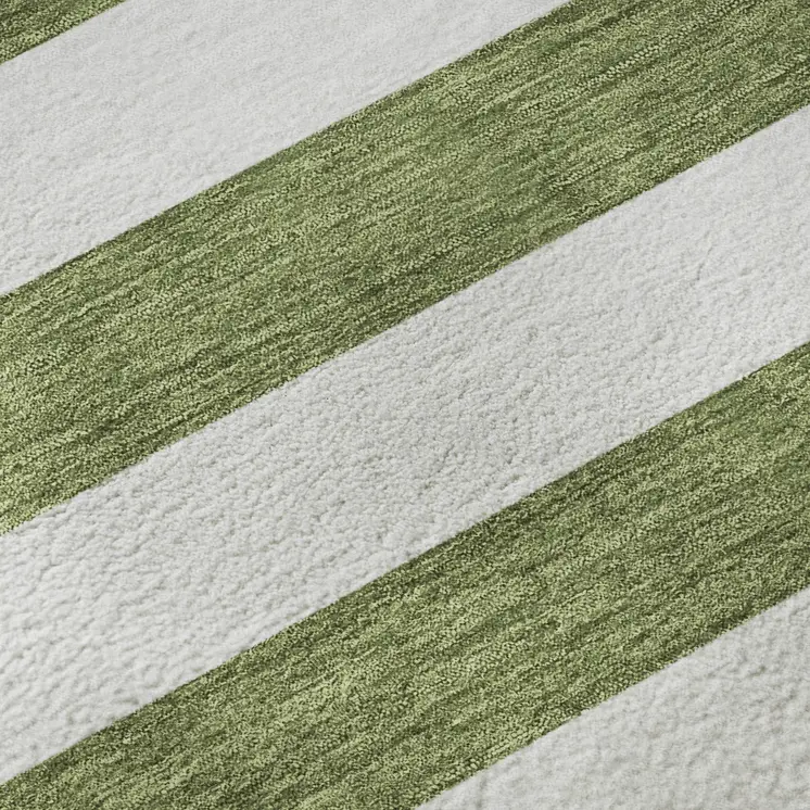 9' X 12' Olive Green And Ivory Striped Washable Area Rug With UV Protection