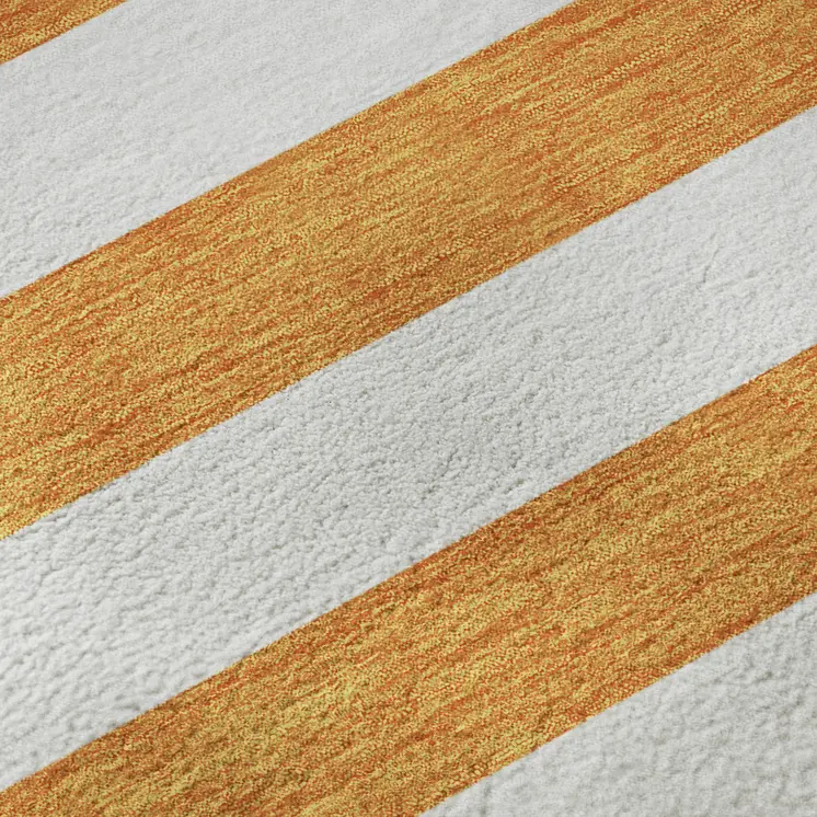 8' X 10' Orange And Ivory Striped Washable Area Rug With UV Protection