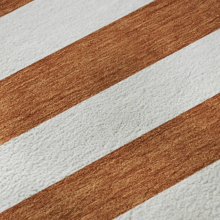 10' X 14' Rust And Ivory Striped Washable Area Rug With UV Protection