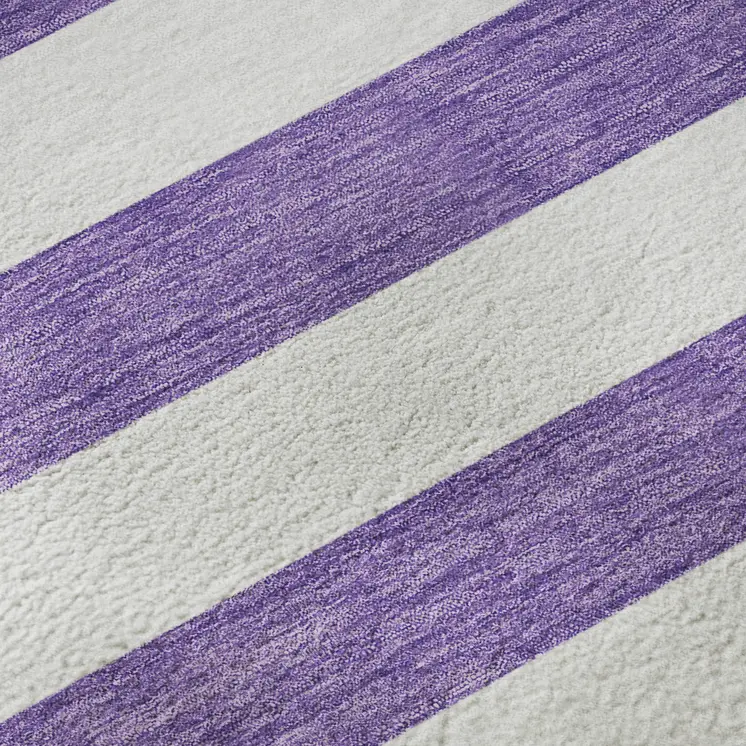 5' X 8' Purple And Ivory Striped Washable Area Rug With UV Protection