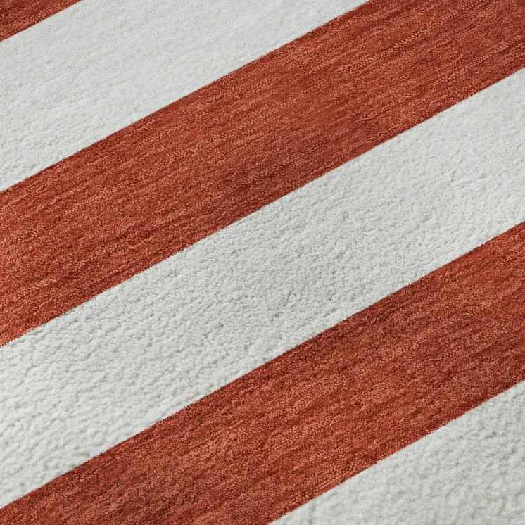 8' X 10' Red And Ivory Striped Washable Area Rug With UV Protection