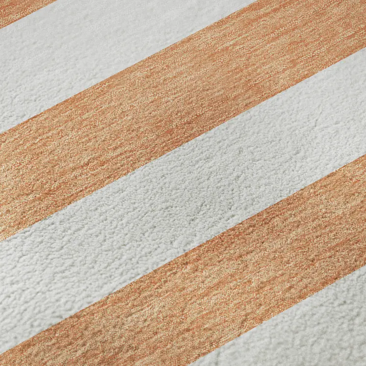 8' X 10' Salmon And Ivory Striped Washable Area Rug With UV Protection