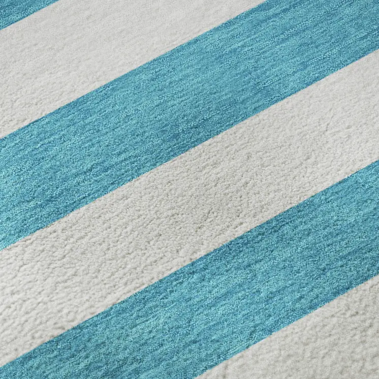 3' X 5' Teal And Ivory Striped Washable Area Rug With UV Protection