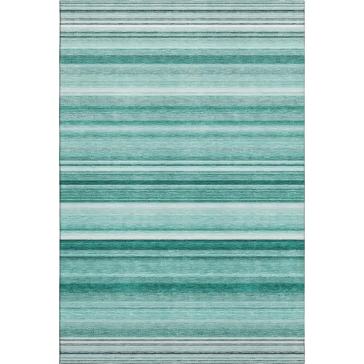 10' X 14' Aqua And Ivory Striped Washable Area Rug With UV Protection