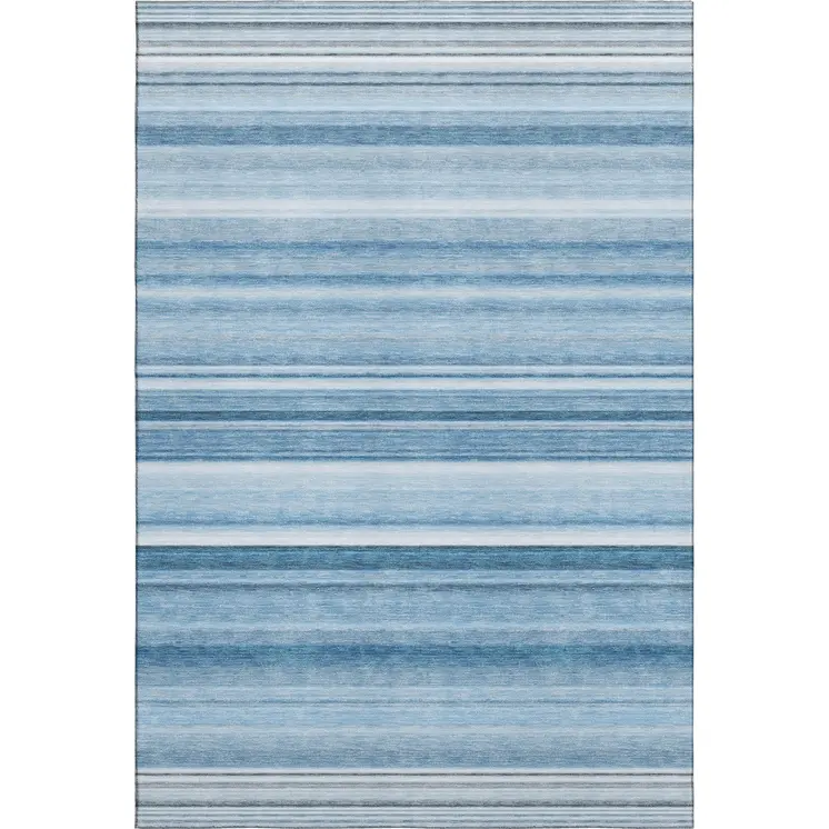 10' X 14' Blue And Ivory Striped Washable Area Rug With UV Protection