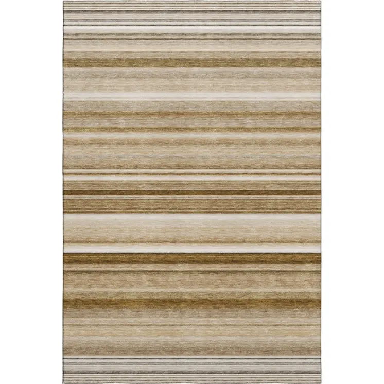 3' X 5' Chocolate And Ivory Striped Washable Area Rug With UV Protection