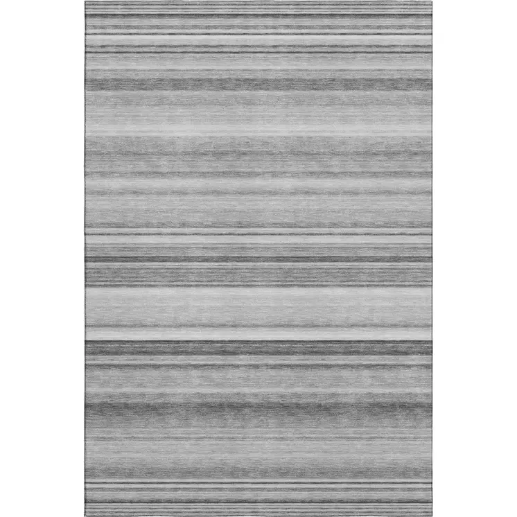 10' X 14' Gray And Ivory Striped Washable Area Rug With UV Protection