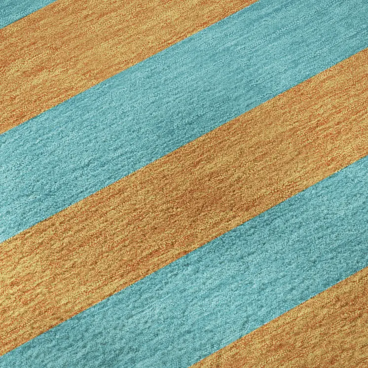 3' X 5' Aqua And Orange Striped Washable Area Rug With UV Protection