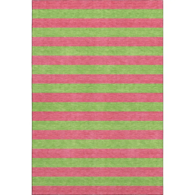 8' X 10' Blush And Green Striped Washable Area Rug With UV Protection