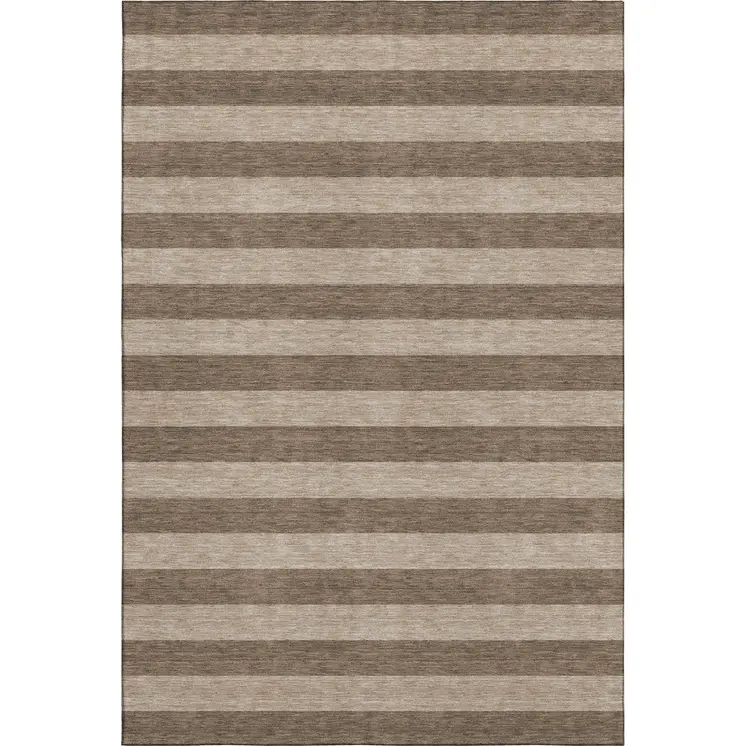5' X 8' Coffee And Beige Striped Washable Area Rug With UV Protection