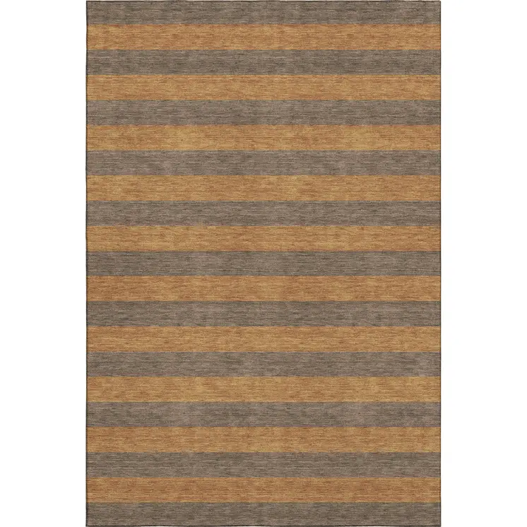 10' X 14' Chocolate And Copper Striped Washable Area Rug With UV Protection