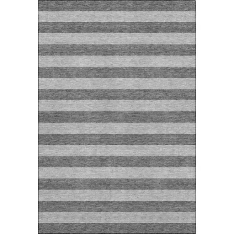 5' X 8' Granite Gray And Ivory Striped Washable Area Rug With UV Protection