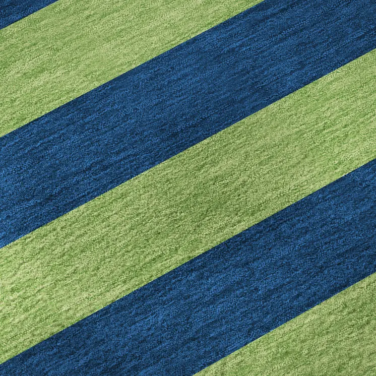 9' X 12' Navy Blue And Green Striped Washable Area Rug With UV Protection