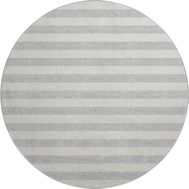 8' Pewter And Gray Striped Washable Round Rug With UV Protection