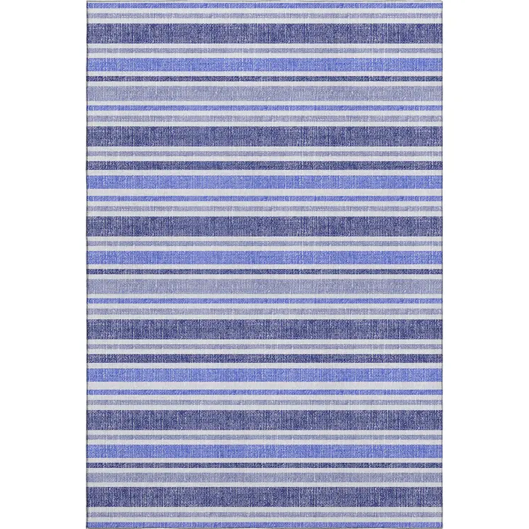 3' X 5' Blue And Ivory Striped Washable Area Rug With UV Protection