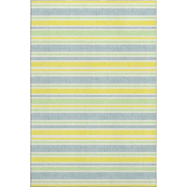 3' X 5' Denim Blue And Yellow Striped Washable Area Rug With UV Protection