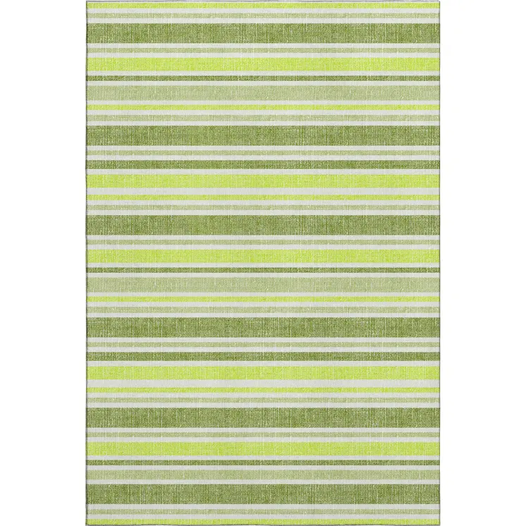 3' X 5' Fern Green And Ivory Striped Washable Area Rug With UV Protection