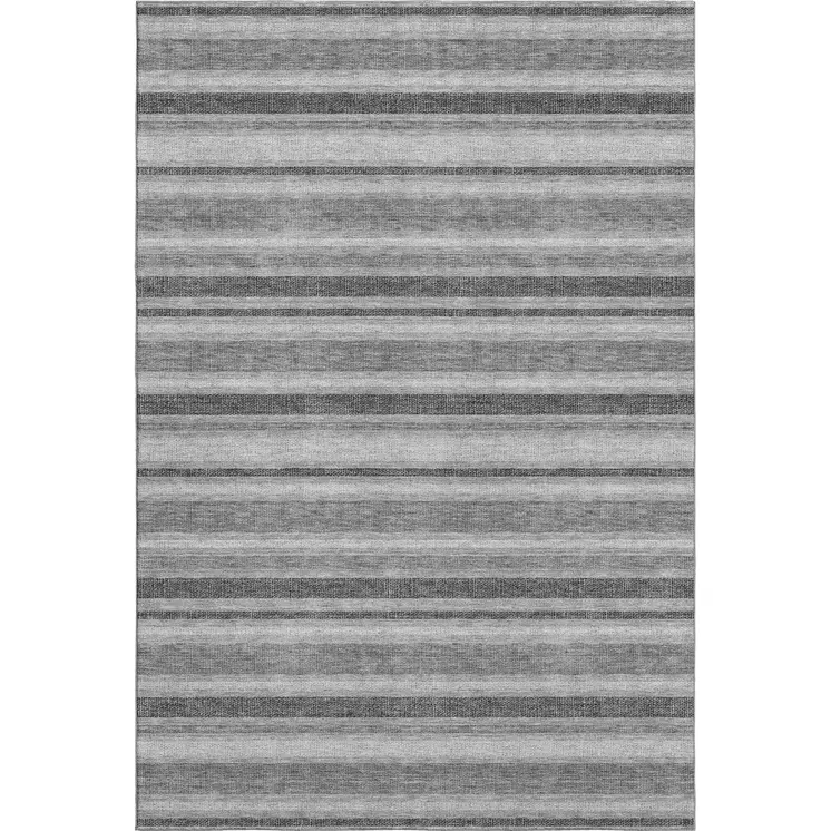 9' X 12' Gray And Ivory Striped Washable Area Rug With UV Protection