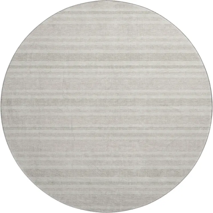 8' Ivory And Gray Striped Washable Round Rug With UV Protection